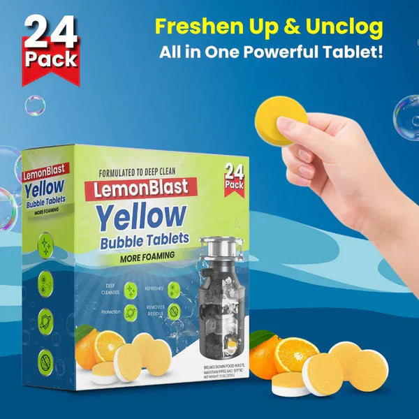 ✨Lemon Blast Yellow Bubble Tablets – Odor Eliminator + Blockage Remover🤩